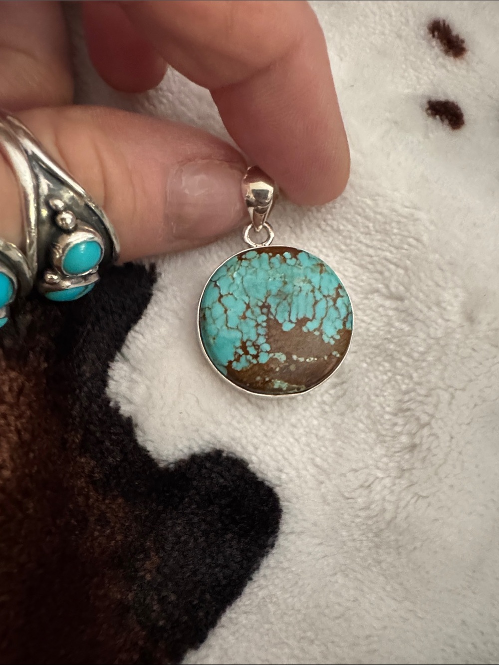 Mine #7 Turquoise Stone Circle Pendant Necklace 925 silver